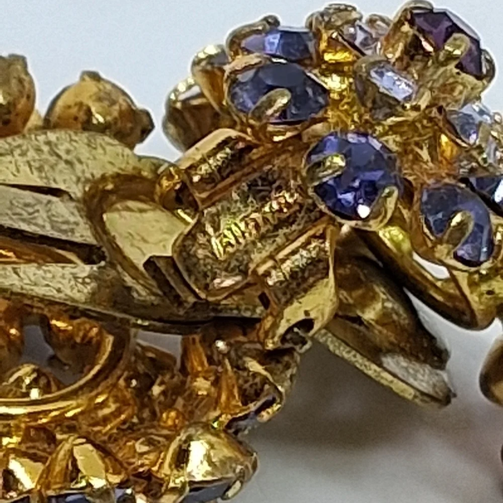 * Vintage Purple Austrian Crystal Flower Cluster Clip On Earrings